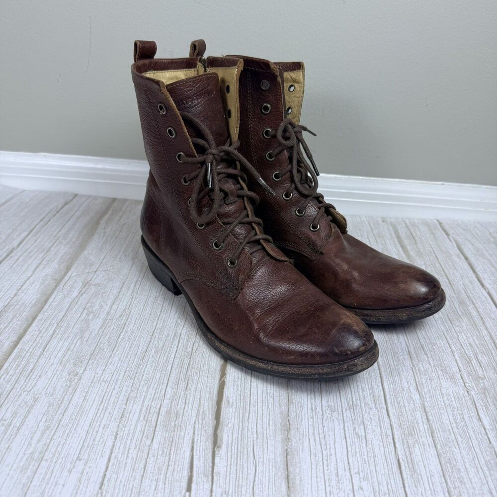 Frye Veronica Combat Laced Up Biker Brown Leather Rugged Boots Womens Sz 8.5